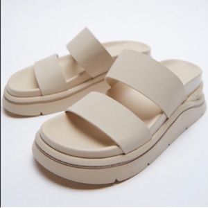 Zara chunky rubberized low platform sandals NWT
